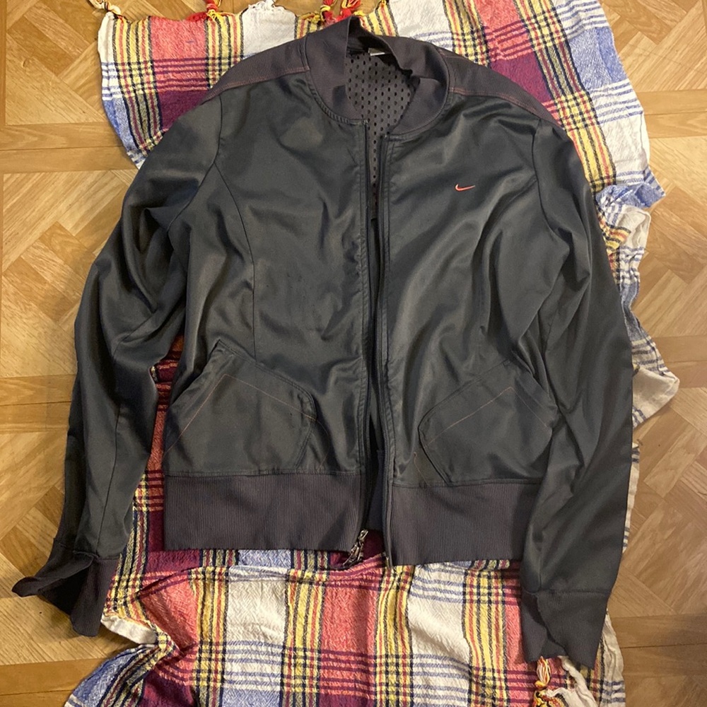 Nike zip up, gray with pink detailing, size large or 12-14,